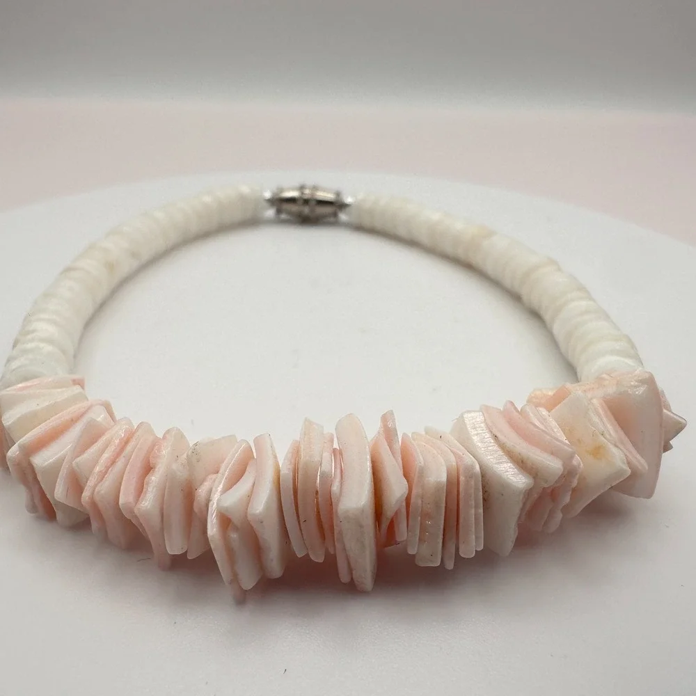 Vintage Y2K Pink White Heishe Beaded Bracelet Boho Women's Classic Jewelry